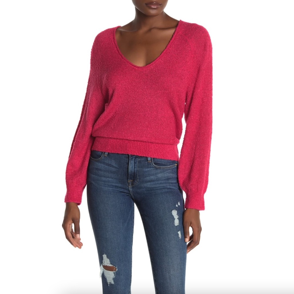 Abound V-Neck Boucle Knit Sweater in RED POTION
